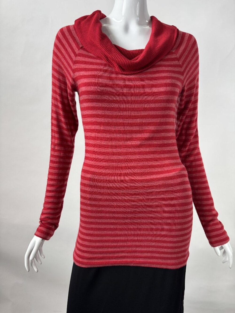 Red & Pink Striped Cowl Neck Long Sleeve Sweater Top L Made In USA